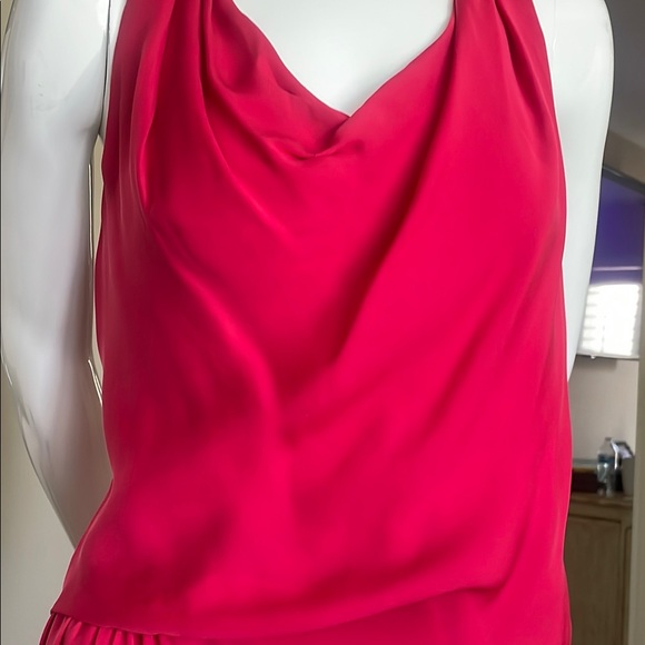 Haute Hippie Asymmetrical Cowl Drape Ruched Top S EUC Red Silk - Picture 3 of 13